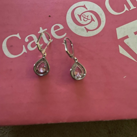 IZZY 18K WHITE GOLD TEARDROPCZ HALO DROP EARRINGS - Picture 5 of 6